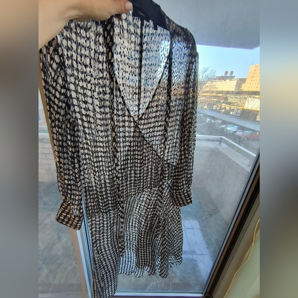 Theory Mesh Polka Dot Assimmetrical Midi Dress Sz L See Through With The Flow - Picture 15 of 16